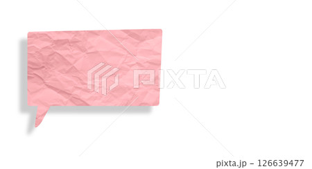 Pink speech bubble crumpled paper isolated on transparent background 126639477