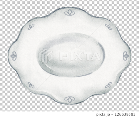 Watercolor Porcelain Plate illustration with elegant classic design. Drawing of decorative ceramic dish for table settings, celebrations, or fine dining events. Art for hospitality presentations. Watercolor Porcelain Plate illustration with elegant classic design. Drawing of decorative ceramic dish for table settings, celebrations, or fine dining events. Art for hospitality presentations. 126639583