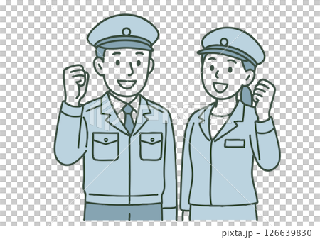 Male and female staff in uniforms express their enthusiasm with a fist pump 126639830