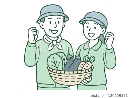 収穫した野菜を手に笑顔の農業夫婦 126639831