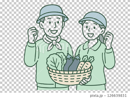 収穫した野菜を手に笑顔の農業夫婦 126639831
