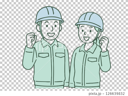 安全第一!身著工作服的男女擺出握拳姿勢 安全第一!身著工作服的男女擺出握拳姿勢 126639832