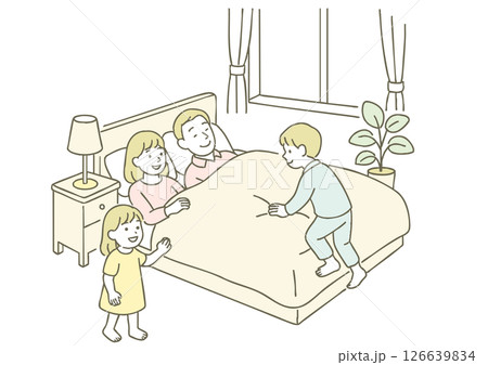 家族の朝時間・ベッドでくつろぐ幸せなひととき 126639834