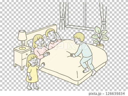 家族の朝時間・ベッドでくつろぐ幸せなひととき 126639834
