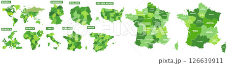 France and world map. Poland, Germany, Spain, USA, Italy. Vector illustration. France and world map. Poland, Germany, Spain, USA, Italy. Vector illustration. 126639911