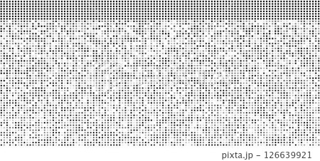Abstract black halftone texture with dispersed square dots on a white background. Geometric pixel pattern for presentation design or banners. 126639921