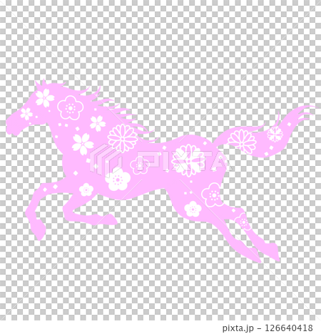 Year of the Horse: Beautiful horse and flower illustration, Japanese pattern 126640418