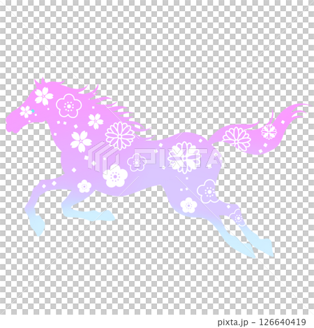 Year of the Horse: Beautiful horse and flower illustration, Japanese pattern 126640419