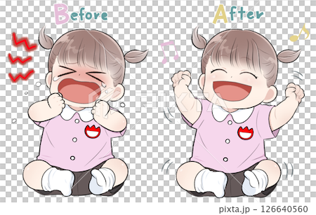 泣いて笑う小さな幼稚園の女の子のイラスト 泣いて笑う小さな幼稚園の女の子のイラスト 126640560