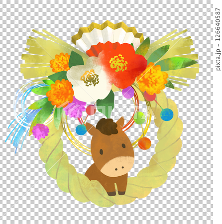 Year of the Horse - Shimenawa, Shimekazari and cute illustration of a horse Year of the Horse - Shimenawa, Shimekazari and cute illustration of a horse 126640587