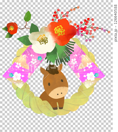 午年　しめ縄　しめ飾りと馬のかわいいイラスト 126640588