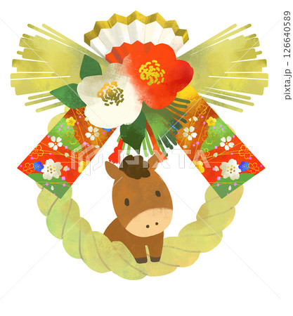 午年 しめ縄 しめ飾りと馬のかわいいイラスト 午年 しめ縄 しめ飾りと馬のかわいいイラスト 126640589
