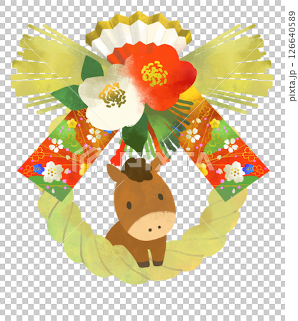 午年 しめ縄 しめ飾りと馬のかわいいイラスト 午年 しめ縄 しめ飾りと馬のかわいいイラスト 126640589