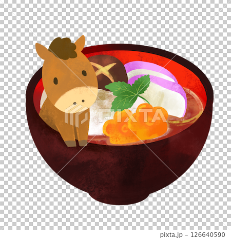 午年 お雑煮と馬のかわいいイラスト 午年 お雑煮と馬のかわいいイラスト 126640590