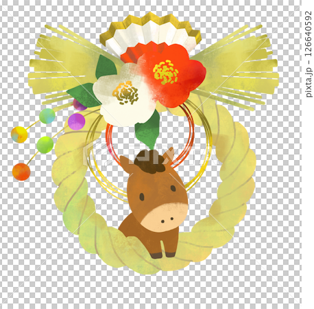 午年　しめ縄　しめ飾りと馬のかわいいイラスト 126640592