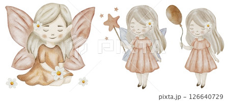 Charming fairies in soft watercolor design suitable for textile and wrapping paper 126640729