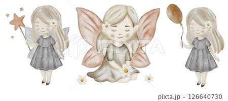 Whimsical fairies in soft watercolor design for textile and wrapping use 126640730