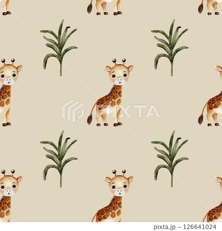 Giraffe watercolor pattern for seamless textile, fabric, and wrapping designs Giraffe watercolor pattern for seamless textile, fabric, and wrapping designs 126641024