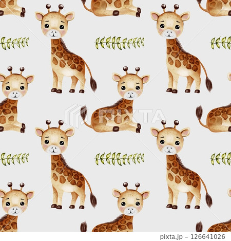 Colorful giraffe watercolor pattern for textile and fabric design 126641026