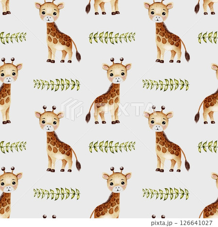 Giraffe watercolor pattern perfect for textile and packaging design projects 126641027