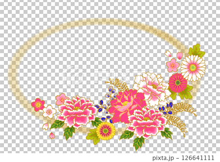 華やかな花の和風なフレーム　和柄 126641111