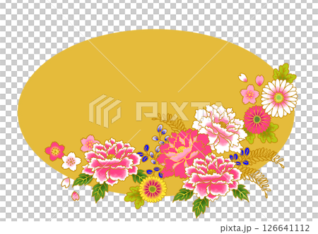 華やかな花の和風なフレーム　和柄 126641112
