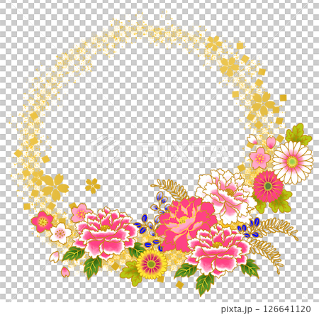 華やかな花の和風なフレーム　和柄 126641120