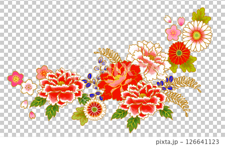 華やかな花の和風なフレーム 和柄 華やかな花の和風なフレーム 和柄 126641123