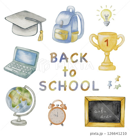 Colorful watercolor school supplies design for back to school preparations 126641210