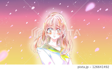 セーラー服の女子学生 涙 桜吹雪 夕暮れ セーラー服の女子学生 涙 桜吹雪 夕暮れ 126641492