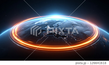 Futuristic Digital Earth with Glowing Data Rings 126641618