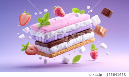 Colourful ice cream sandwiches with toppings and sprinkles 126641638