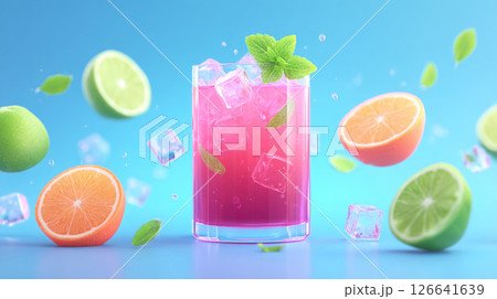 Refreshing Citrus and Berry Juice with Ice Cubes 126641639