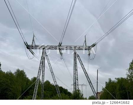 Power lines on a warm summer day. High quality photo Power lines on a warm summer day. High quality photo 126641682