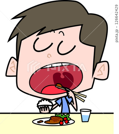 大きな口を開けて食事をする男性 大きな口を開けて食事をする男性 126642429