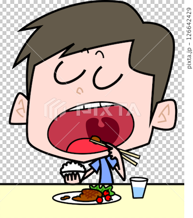 大きな口を開けて食事をする男性 大きな口を開けて食事をする男性 126642429