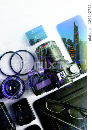 Professional Photographic Equipment. Work kit for professional photographers and designer. Professional Photographic Equipment. Work kit for professional photographers and designer. 126642799