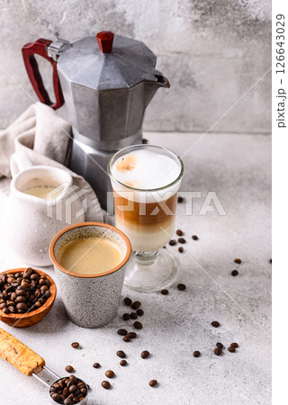 Espresso and cappucino. Different coffee 126643029