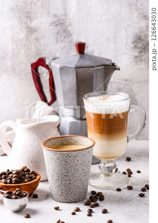 Espresso and cappucino. Different coffee 126643030