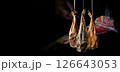 Dry Spanish ham, Jamon Serrano, Bellota, Italian Prosciutto Crudo or Parma ham. 126643053