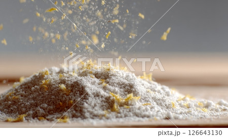 Earl grey tea powder and bergamot zest enhance a dessert with aromatic flavors on a neutral backdrop Earl grey tea powder and bergamot zest enhance a dessert with aromatic flavors on a neutral backdrop 126643130