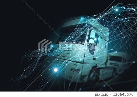 Abstract design background Trucks and transport tracking.Highway and delivering. 126643576