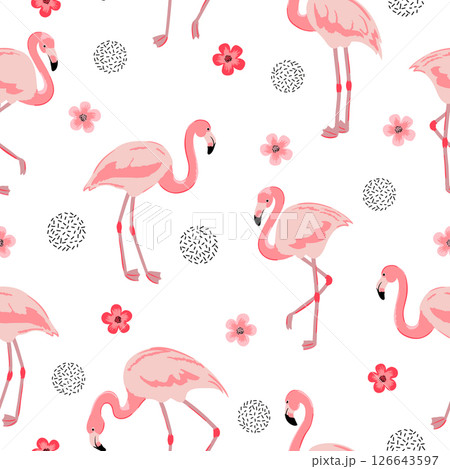 Flamingo seamless pattern. Vector background design with flamingos and flowers 126643597
