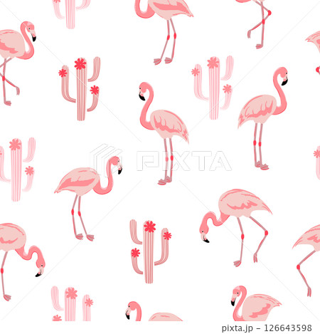 Seamless pattern with pink flamingo bird and cactus Seamless pattern with pink flamingo bird and cactus 126643598