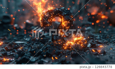 Burning Question Mark Symbol, Abstract Background Fire, Flame, and Embers Creative Concept. 126643778