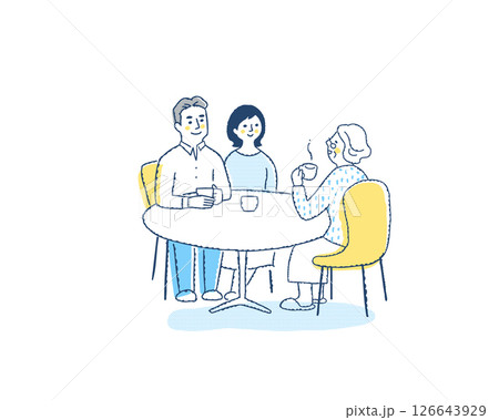 テーブルを囲んで話をしている3人 テーブルを囲んで話をしている3人 126643929