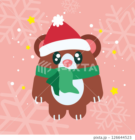 Christmas bear with green scarf. Vector 126644523