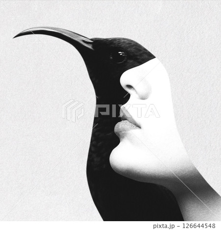 Abstract woman and bird collage illustration Abstract woman and bird collage illustration 126644548
