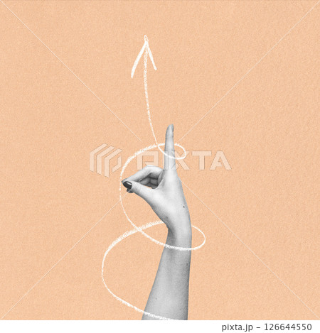 Woman hand with pointing finger and swirl arrow 126644550