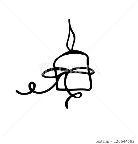Festive candle with flame and decorative bow. Doodle vector with clean outline. Coquette Aesthetic style. Ideal for holiday decor, birthday elements, or cozy illustrations. 126644582
